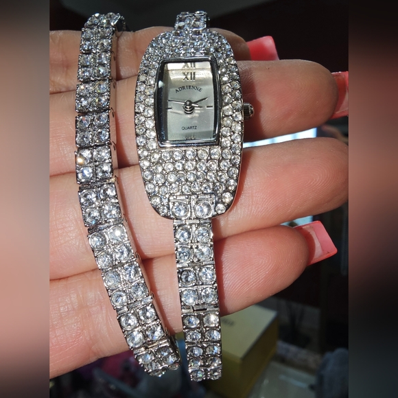 Real Collectibles by Adrienne Silver Crystal Watch And Matching Tennis Bracelet - Picture 2 of 4